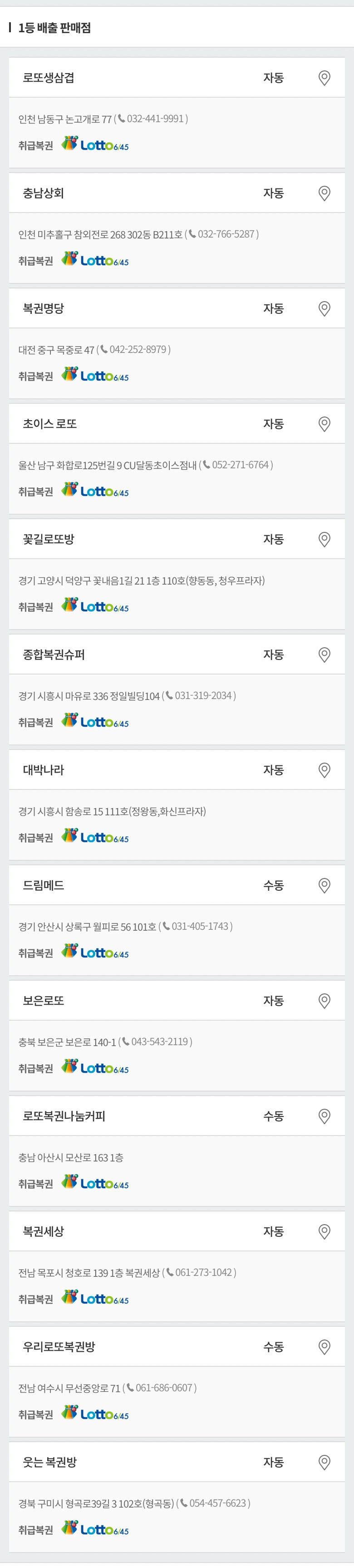  이번주 로또 1등 배출 판매점1