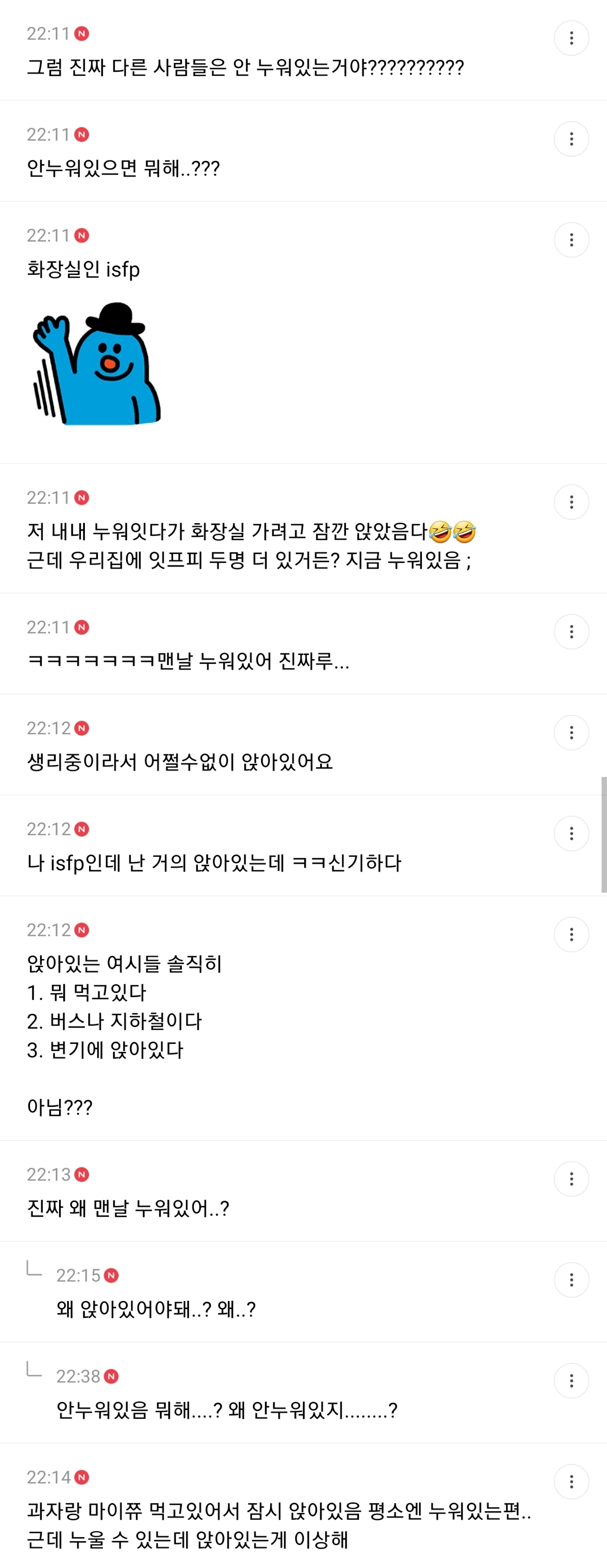ISFP는 정말 항상 누워만 있는지 궁금한 달글🤔 | 인스티즈