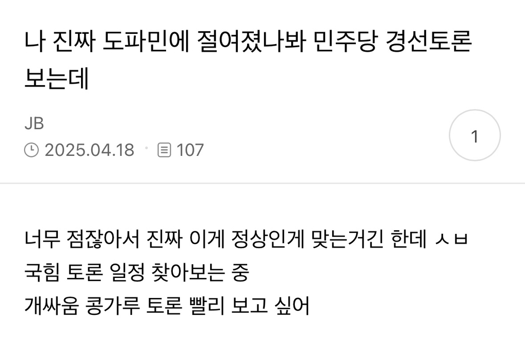  나 진짜 도파민에 절여졌나봐 국힘 개싸움 콩가루 토론 빨리 보고 싶어