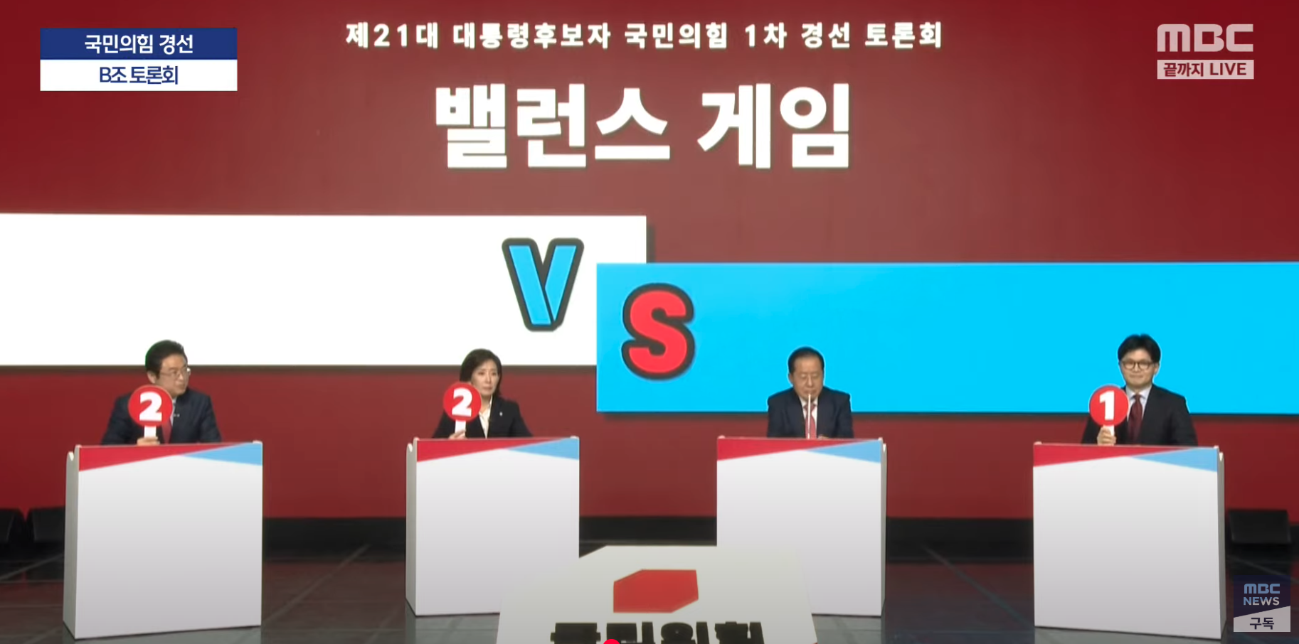  국민의힘 경선후보 B조(이철우, 홍준표, 나경원, 한동훈) 밸런스 게임 수준