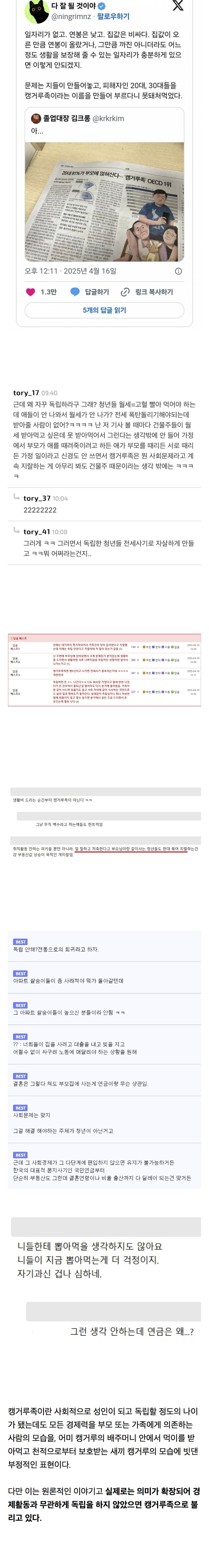  캥거루족을 비판하는 언론에 대한 반응