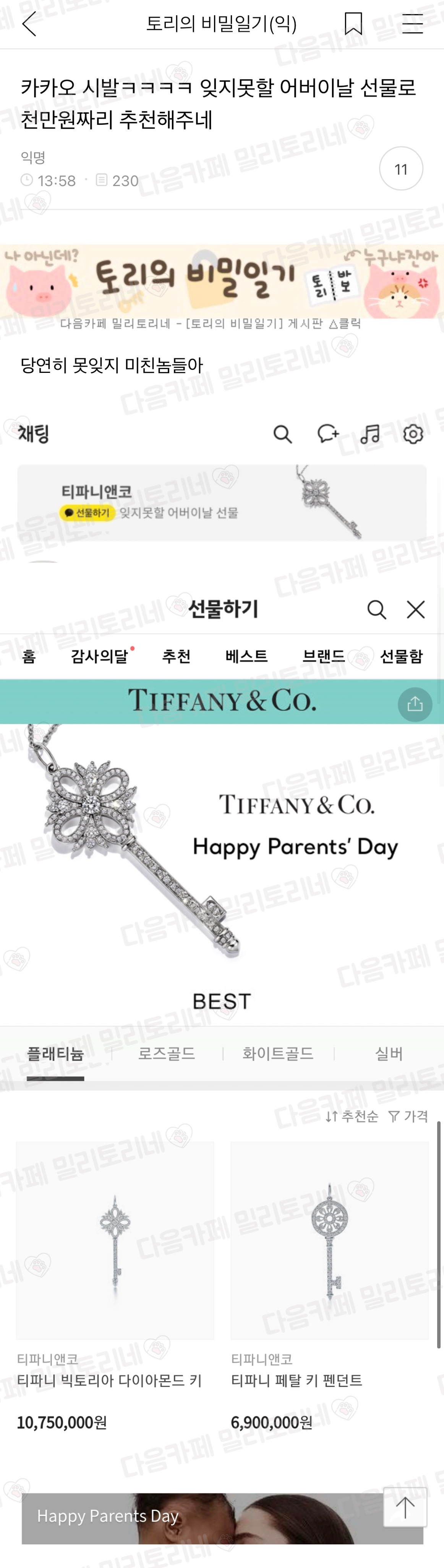  카카오 ㅋㅋㅋㅋ 잊지못할 어버이날 선물로 천만원짜리 추천해주네