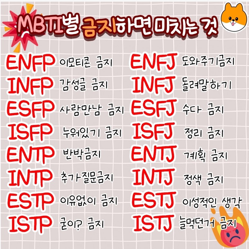  MBTI별 금지하면 미치는 것