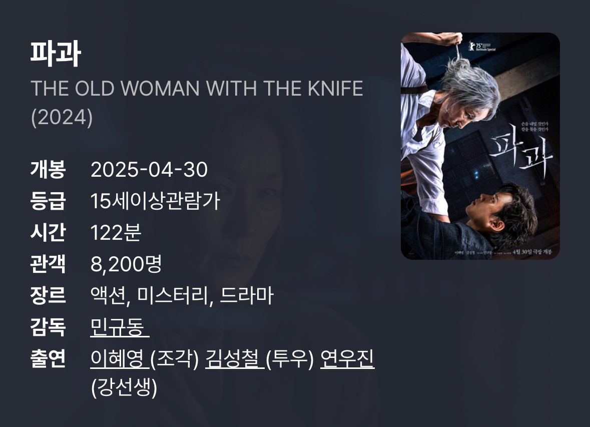 호평인 이혜영, 김성철 주연 영화 파과 시사회 실시간 언론 리뷰 | 인스티즈