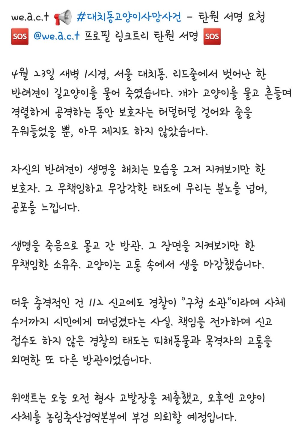 23일 새벽 서울대치동에서 일어난 길고양이 사냥 탄원서명부탁해 | 인스티즈