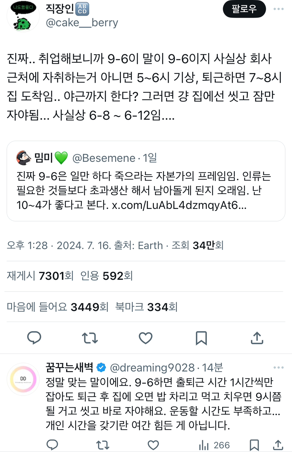 진짜 9-6은 일만 하다 죽으라는 자본가의 프레임임. Twt | 인스티즈
