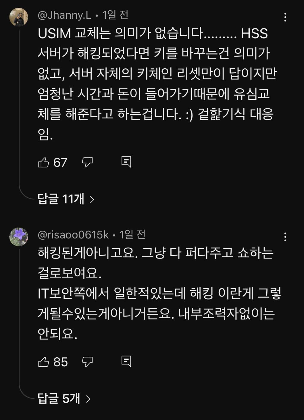  SKT해킹과 유심교체관련 전문가 의견