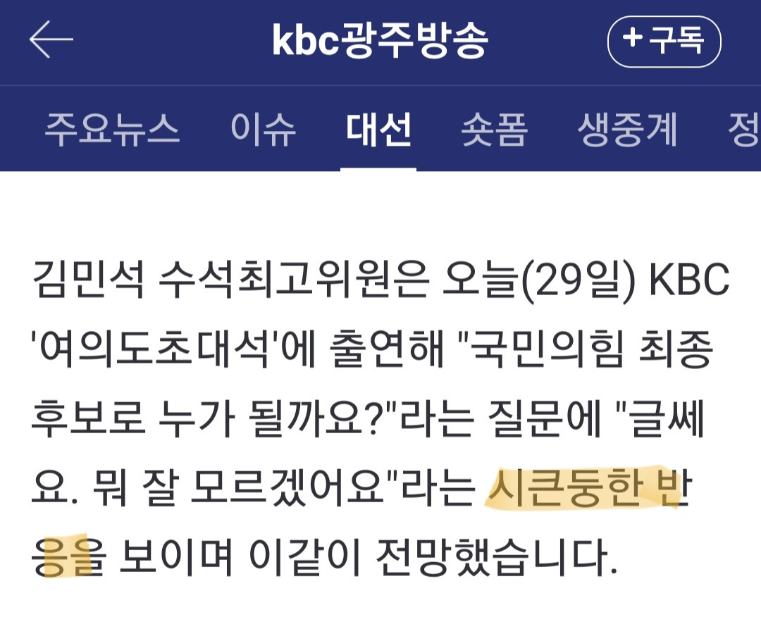  국민의힘 경선에 대한 민주당 수석최고위원 김민석 반응
