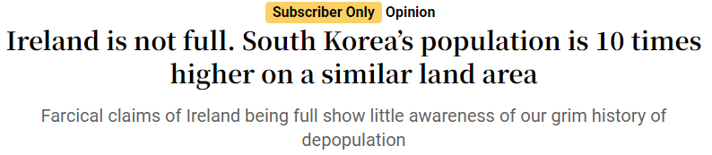  아일랜드인들 사이에서 뜬금없이 벌어진 한국의 과밀 논란