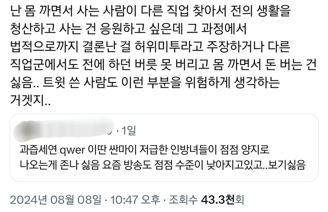 과즙세연 qwer 이런 저급한 인방녀들이 점점 양지로 올라오는 게 싫음.twt | 인스티즈