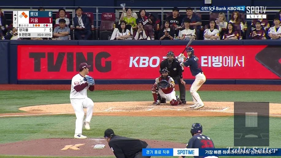  롯데 전민재 머리에 공 맞는 사고.gif