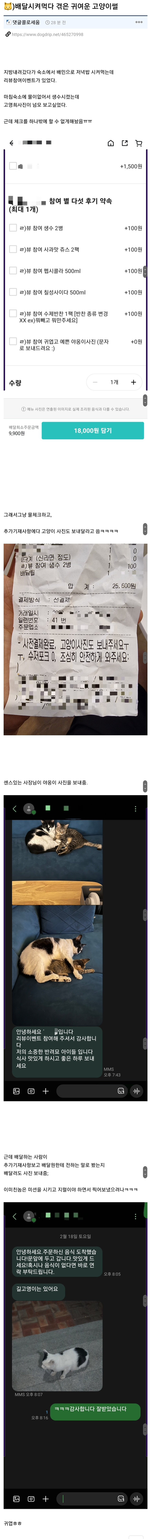 배달시켜먹다 겪은 귀여운 고양이 썰 ㅋㅋㅋㅋㅋㅋ