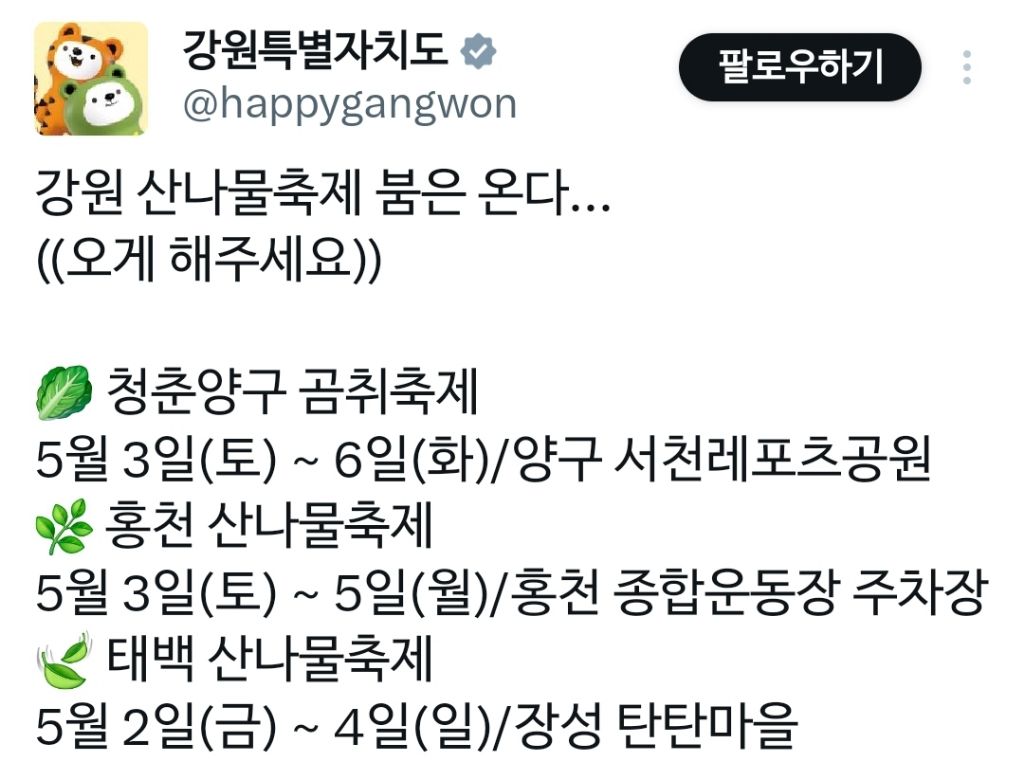 내일부터 시작되는 강원 지역 산나물축제🌿 | 인스티즈