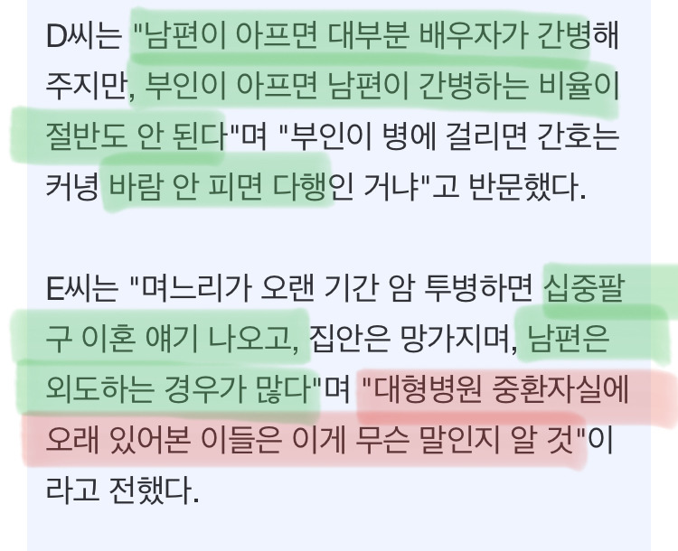 서울대병원 출신 의사가 말하는 암환자들 입원시 여자남자 차이 | 인스티즈