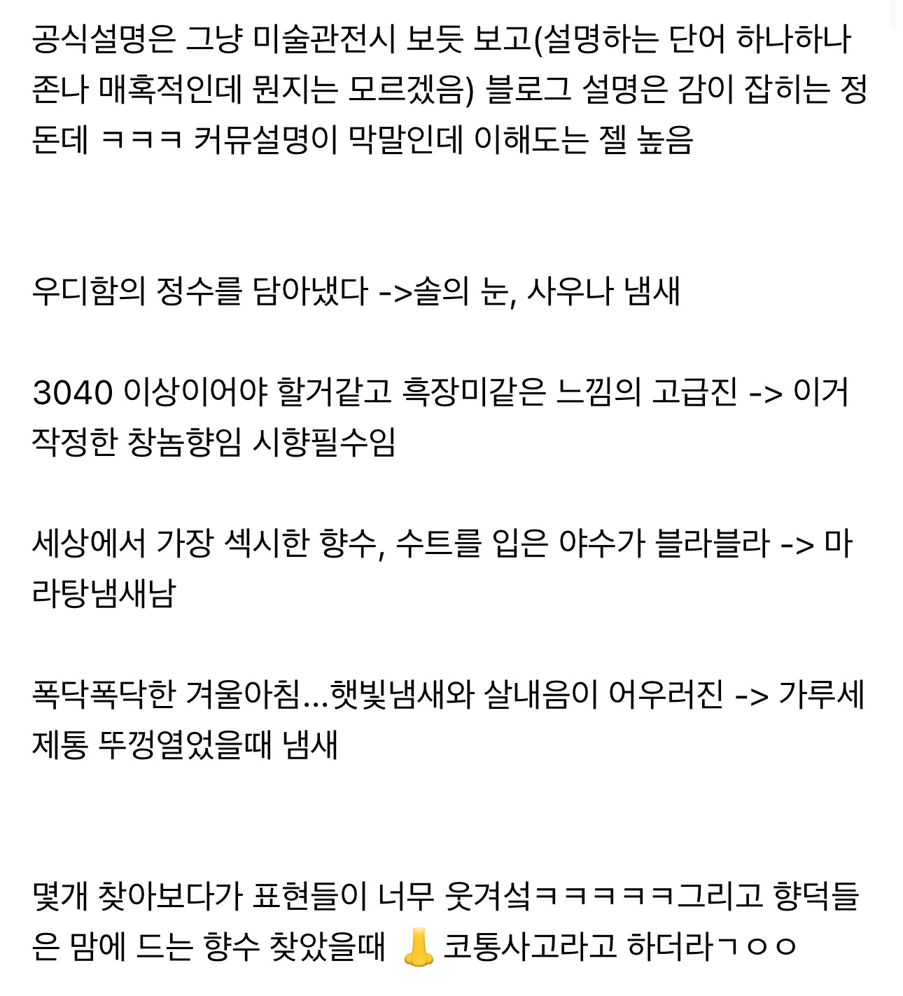 향수 후기는 커뮤에서 보는게 확 이해간다ㅋㅋㅋ