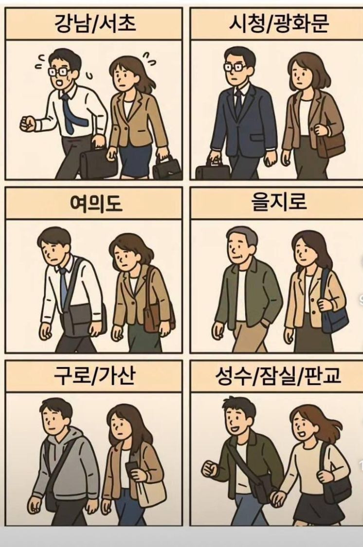  서울 직장인 지역별 옷차림