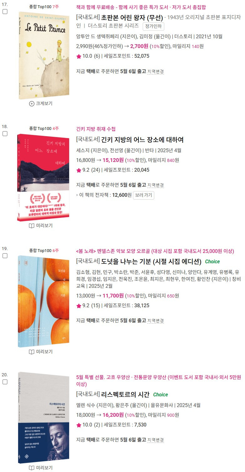 알라딘 소설 주간 베스트셀러 | 인스티즈