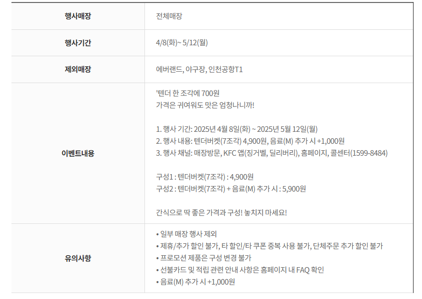 KFC 텐더 한조각에 700원 | 인스티즈