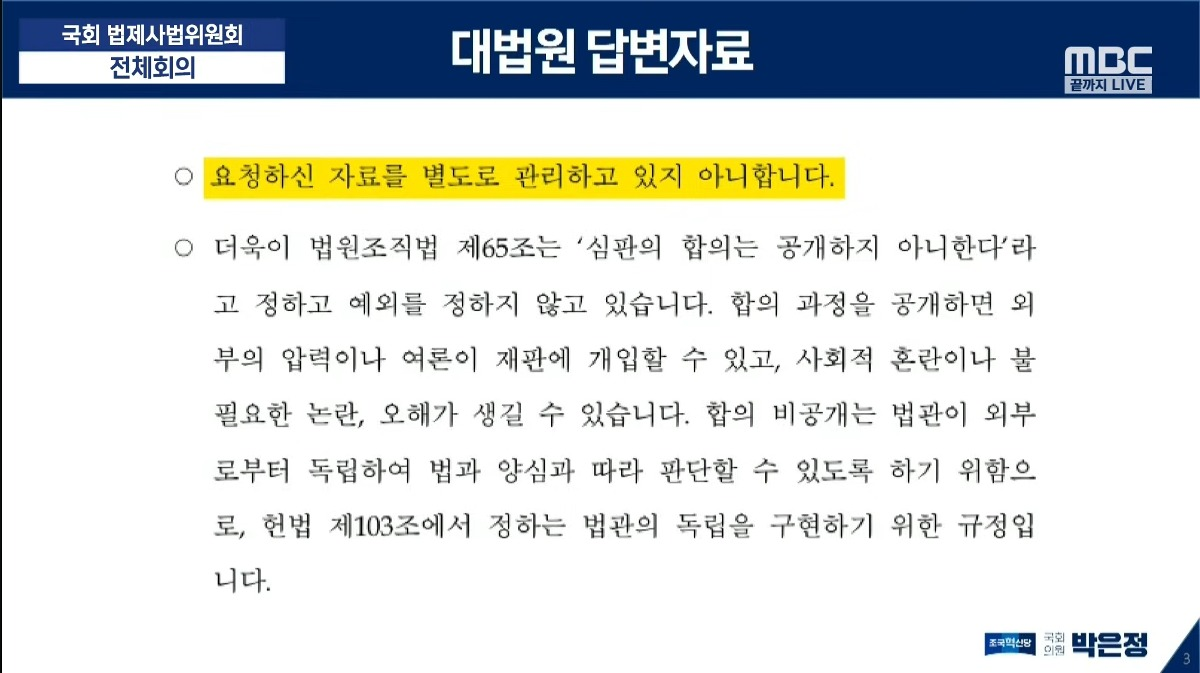  로그달라는 요청에 대한 대법원의 답변