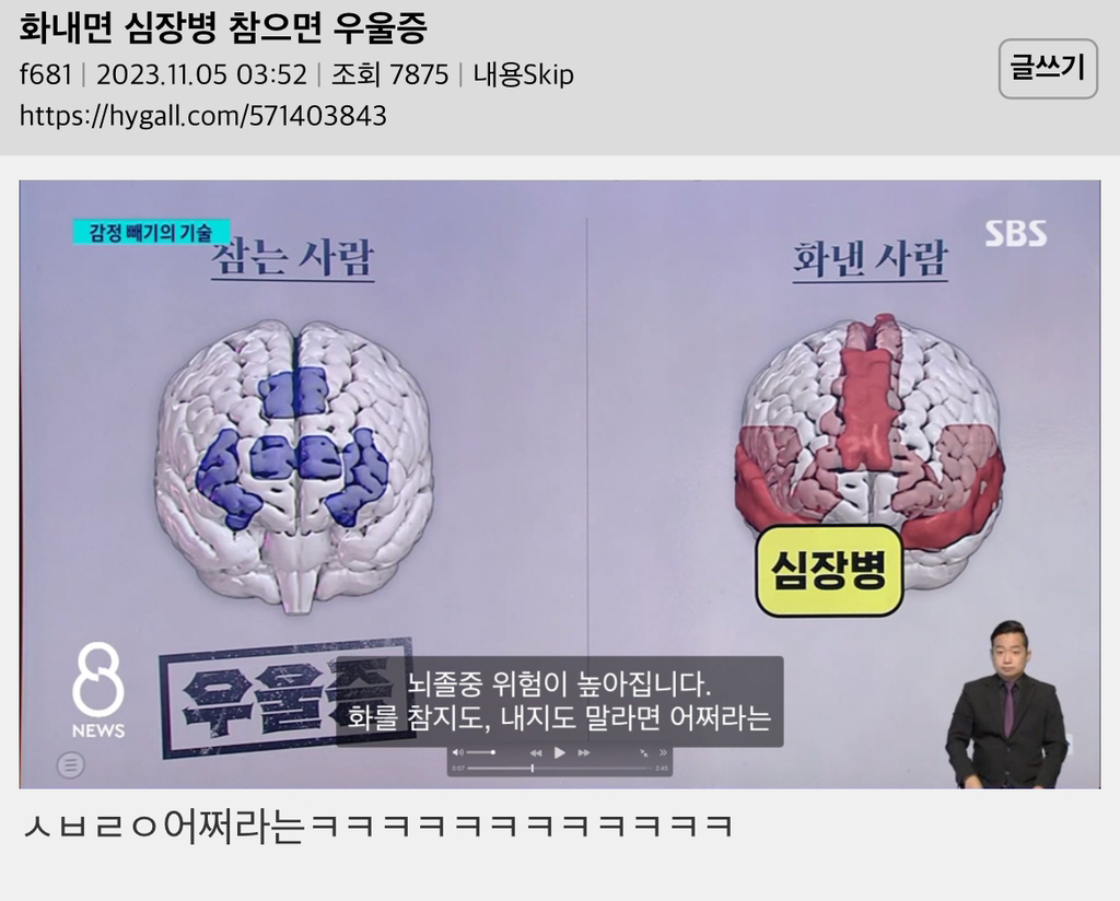  화내면 심장병 참으면 우울증