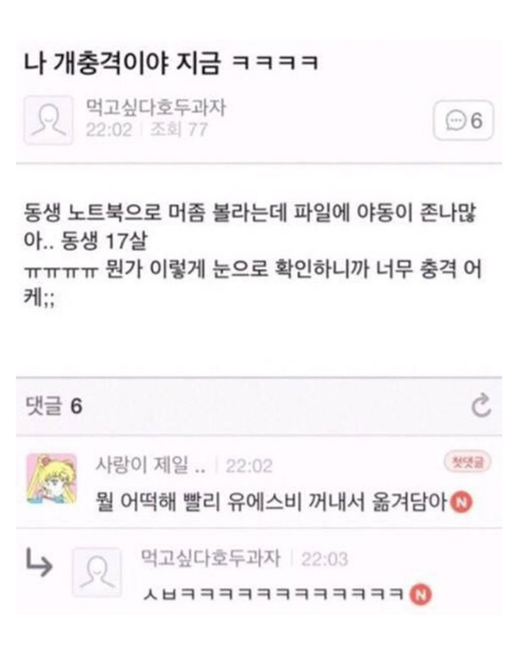 동생 노트북 열어봤는데 개충격이야..