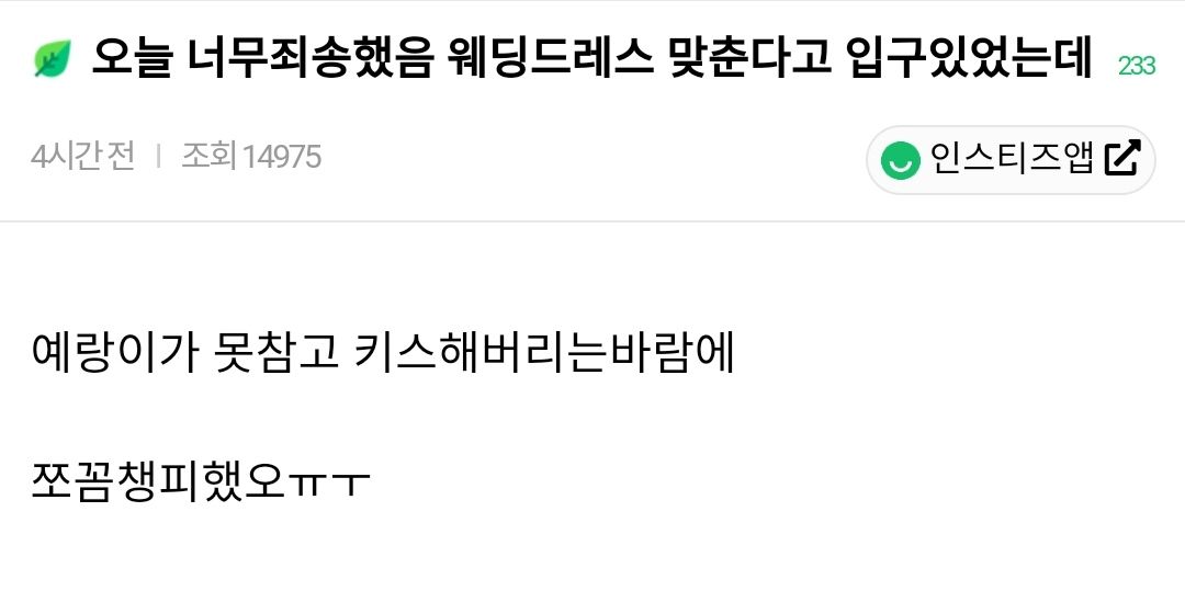  오늘 너무 죄송했음 웨딩드레스 맞춘다고 입구있었는데