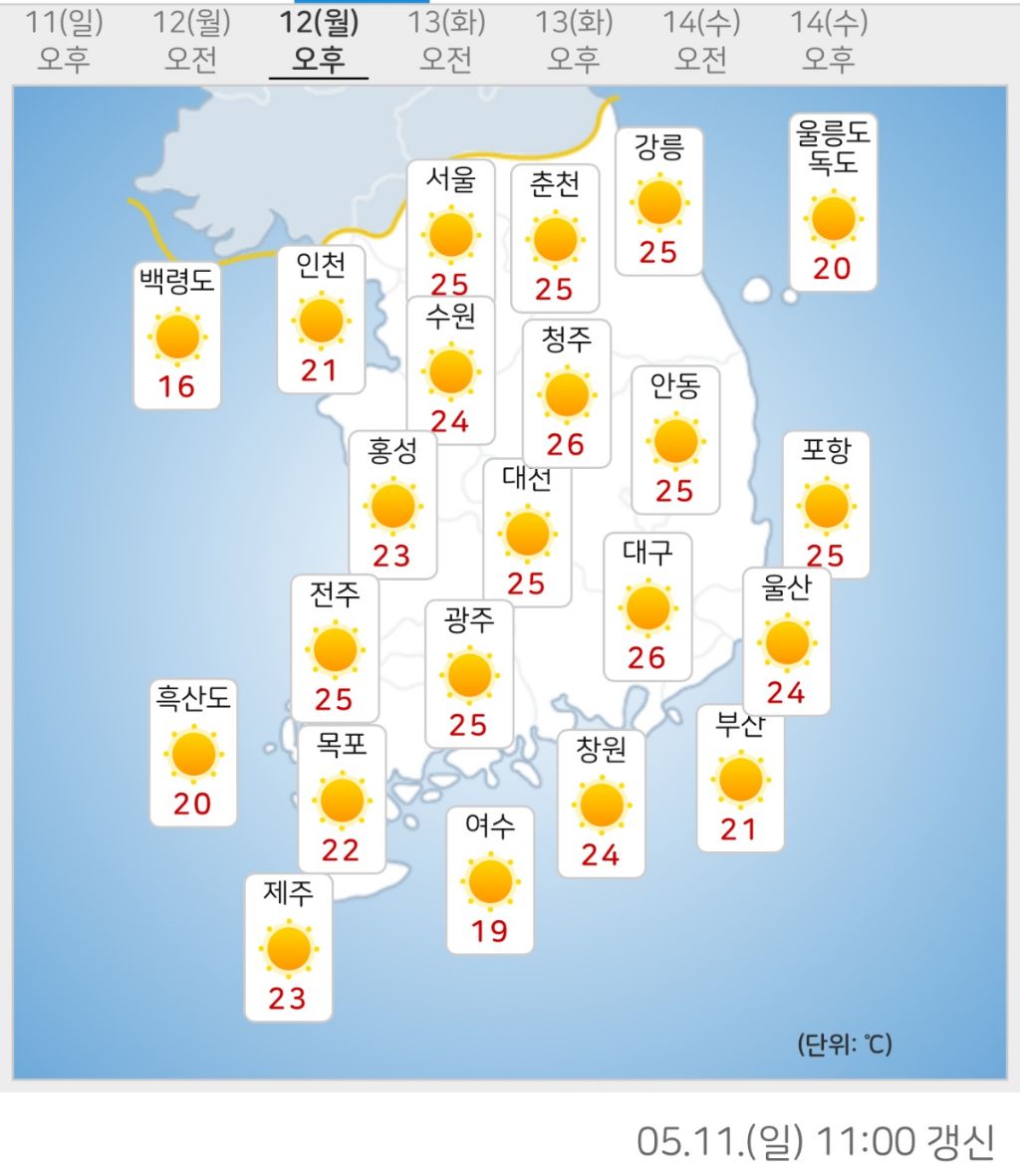  내일 오후 전국 날씨 예보
