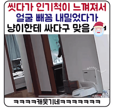  씻다가 인기척 느껴져서 얼굴 내밀었다가 냥이한테 싸다구 맞음