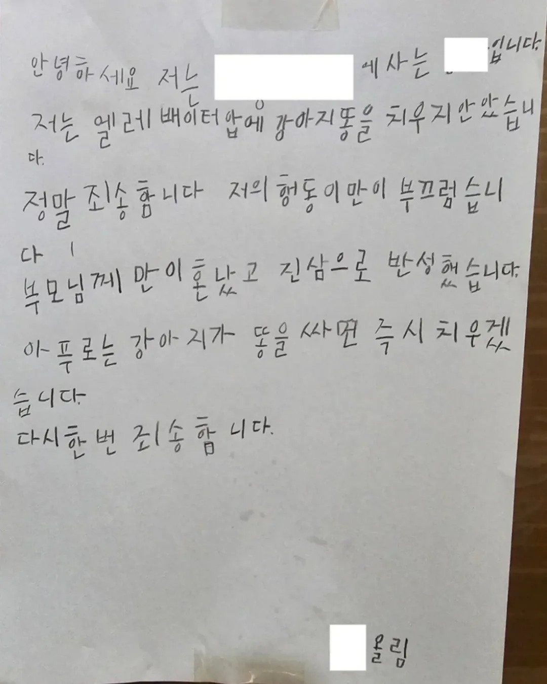 한 아파트에 붙은 사과문 | 인스티즈