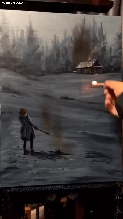  불을 붙여야 완성이 되는 그림