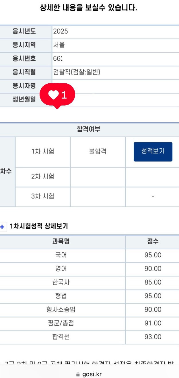 올해 9급공무원 필기 불합격 성적