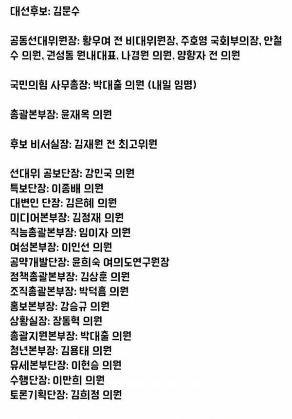  김문수 선대위 라인업!!!