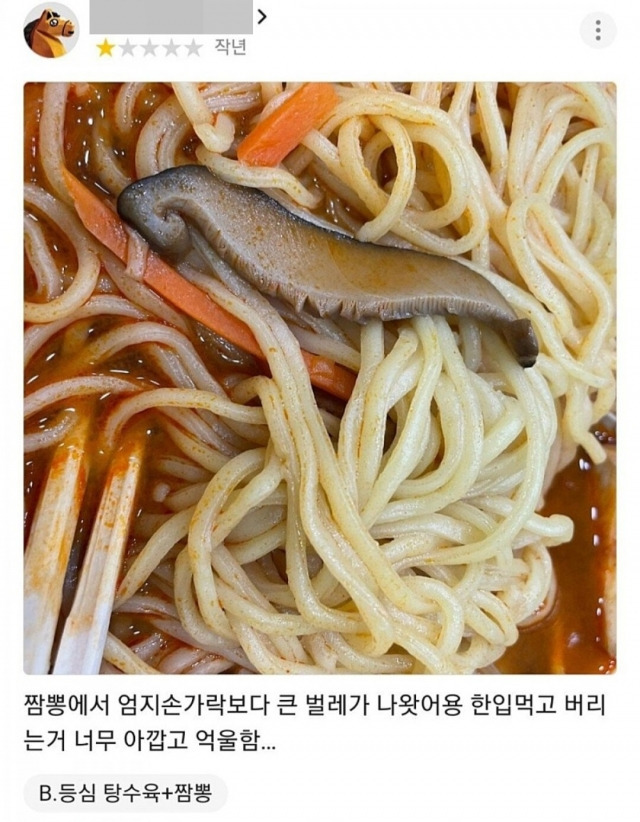 짬뽕에 벌레나왔다고 1점준 손님 | 인스티즈