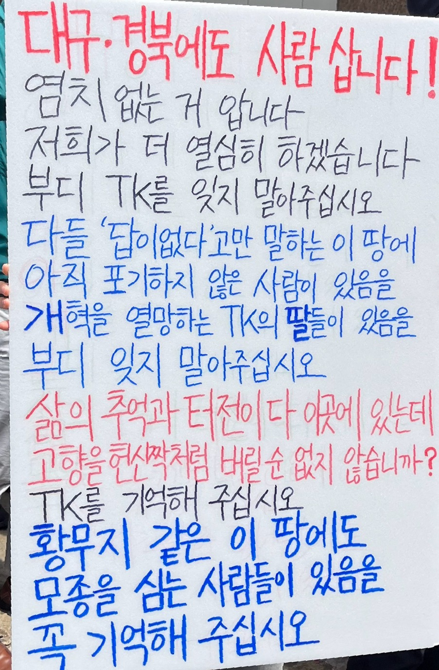  대구집회 때 TK의 딸 대자보로 유명했던 분 오늘 또 써오셨네 (오늘 이재명 대구유..