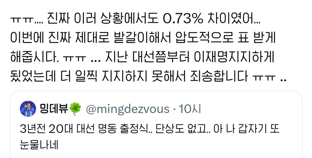 3년전 이재명 20대 대선 명동 출정식... 단상도 없고.. 아 나 갑자기 또 눈물..