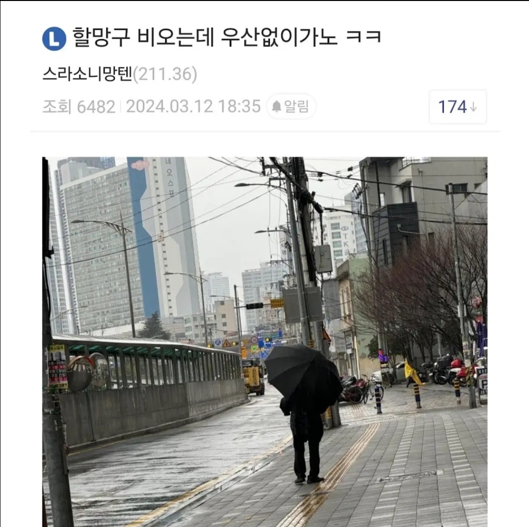  우산없이 비 맞는 할머니를 발견한 디씨인.jpg