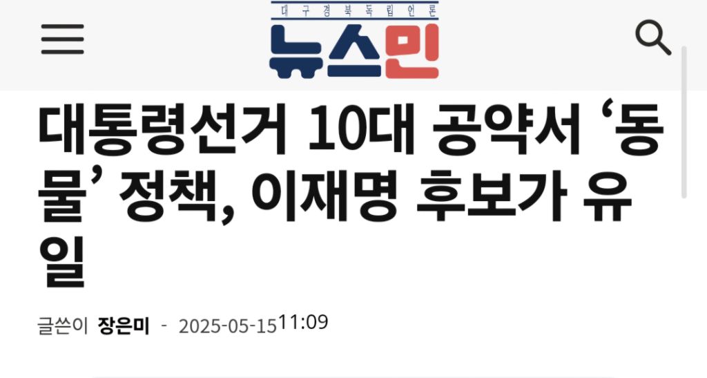 대통령선거 10대 공약서 '동물' 정책, 이재명 후보가 유일 | 인스티즈