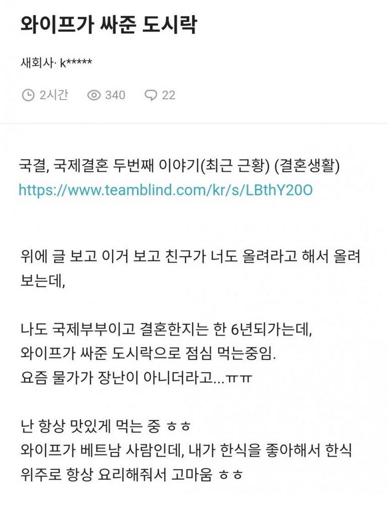  블라] 베트남 여자와 결혼한 남자의 도시락