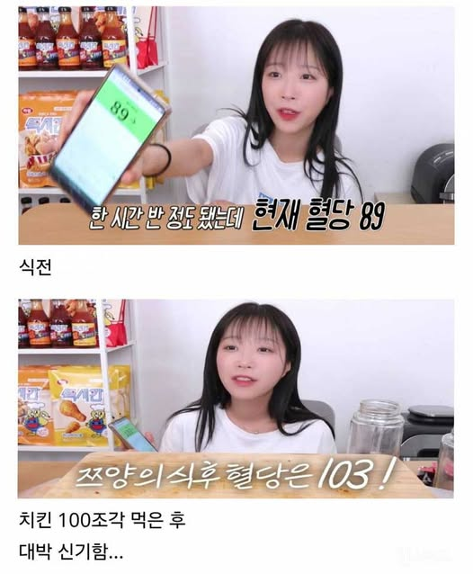  치킨 100조각 먹은 쯔양 혈당