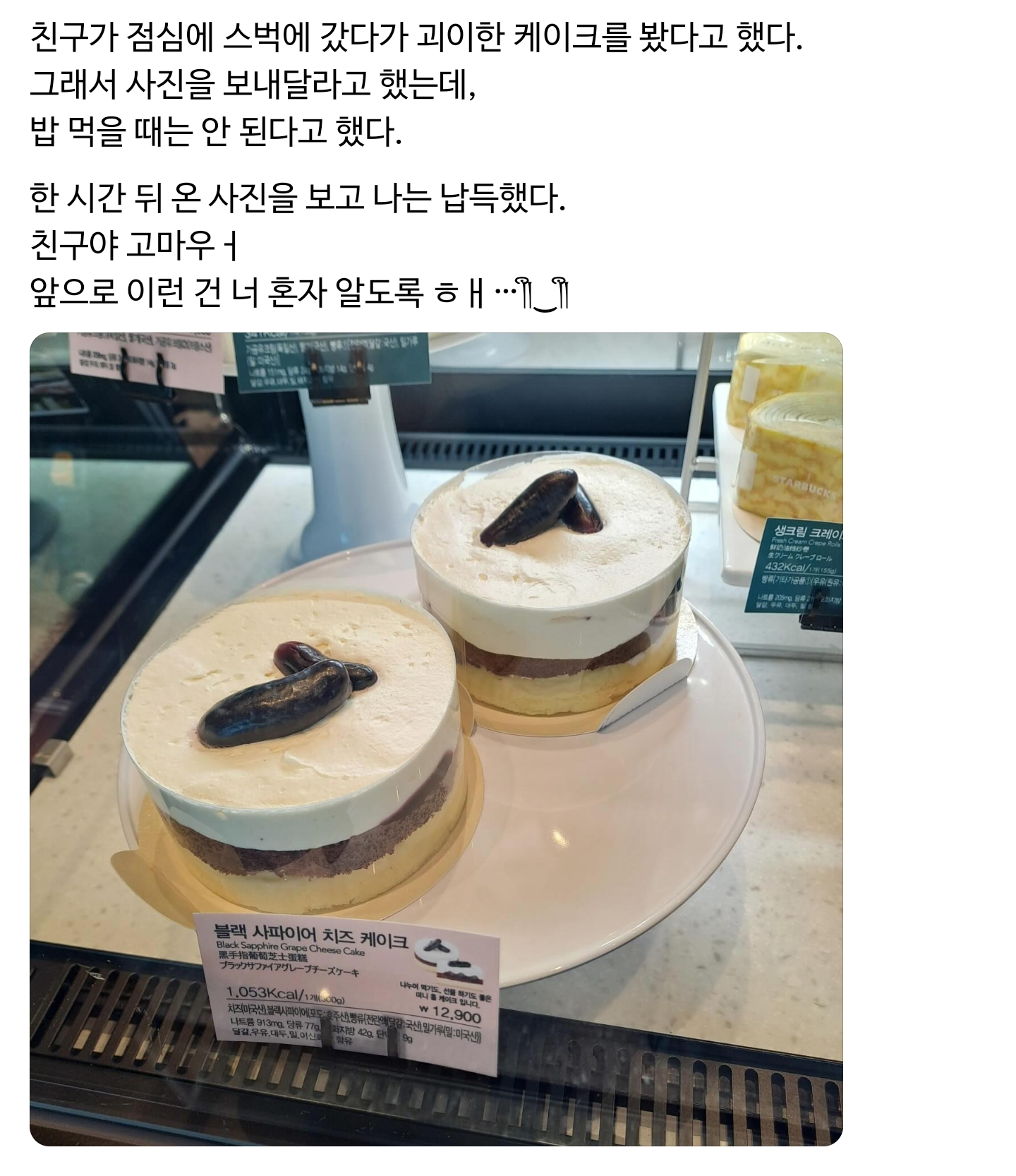  친구가 점심에 스벅에 갔다가 괴이한 케이크를 봤다고 했다1