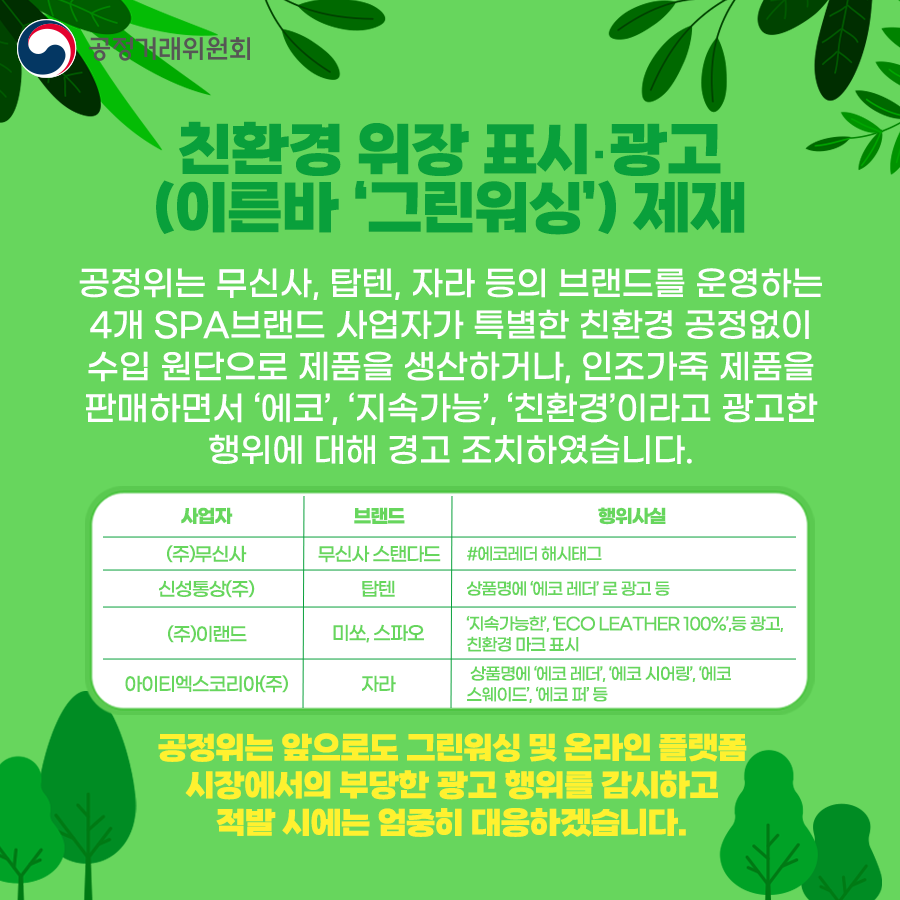 공정거래위원회가 적발한 SPA 브랜드 그린워싱 | 인스티즈