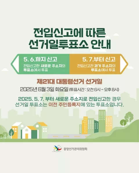  전입신고에 따른 선거일 투표소 안내