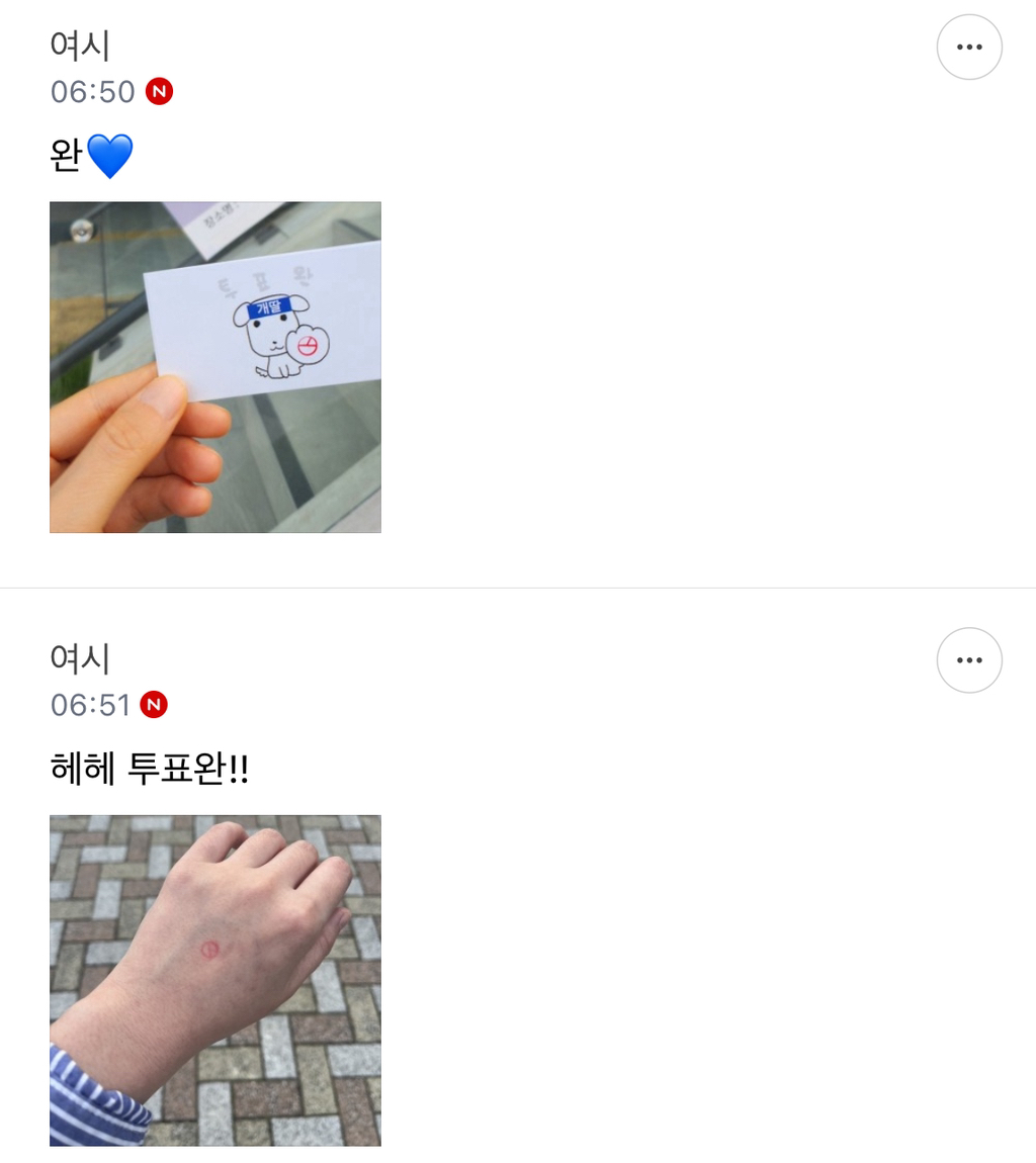  사전투표 첫날 인증달글에 올라오는 인증샷들