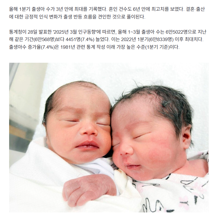 44년 만에 아기 울음소리 가장 커졌다”…20~30대에 무슨 일?