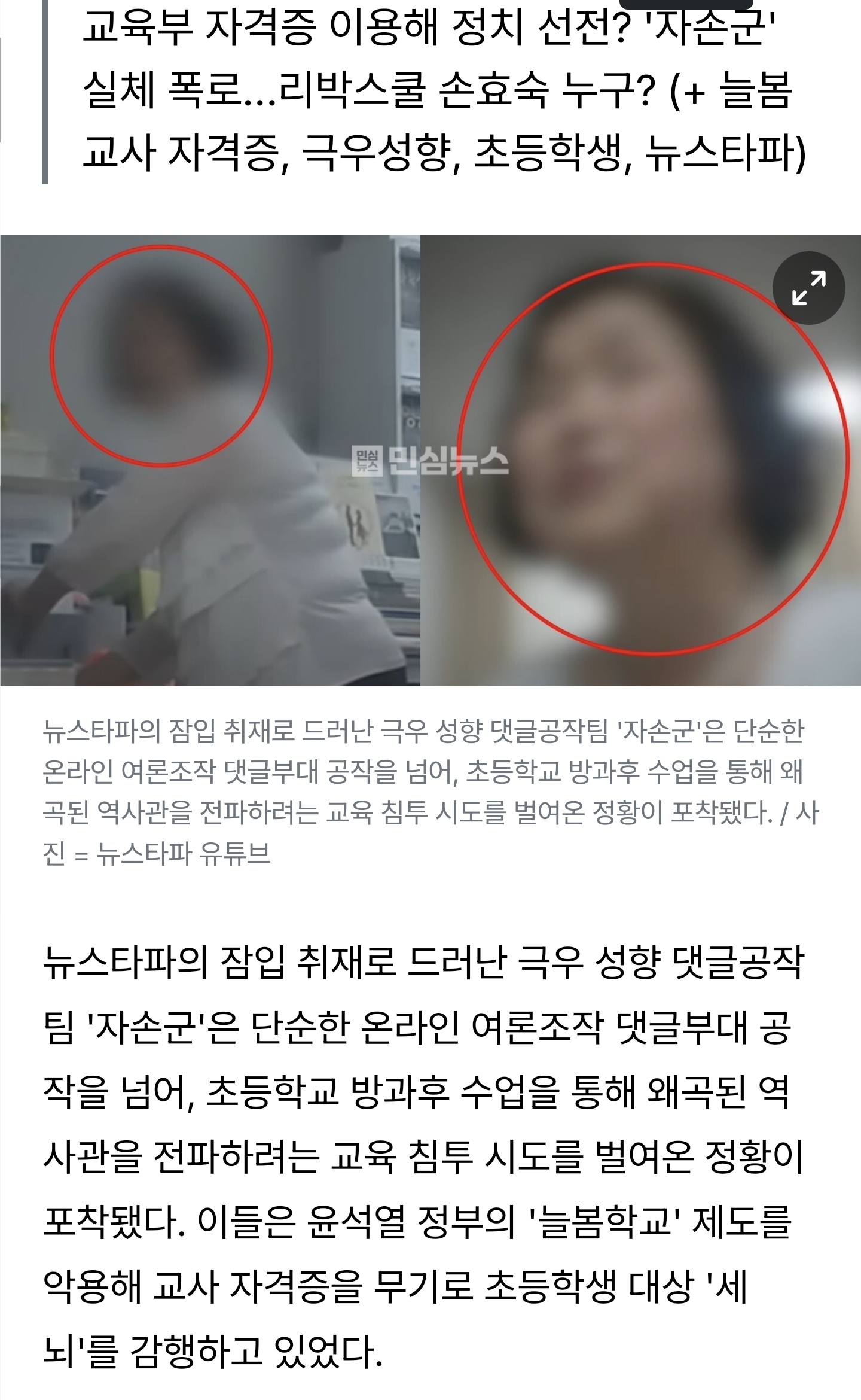 늘봄교사 자격증 미끼로 댓글부대 투입시킨 '리박스쿨' 손효숙 누구? | 인스티즈