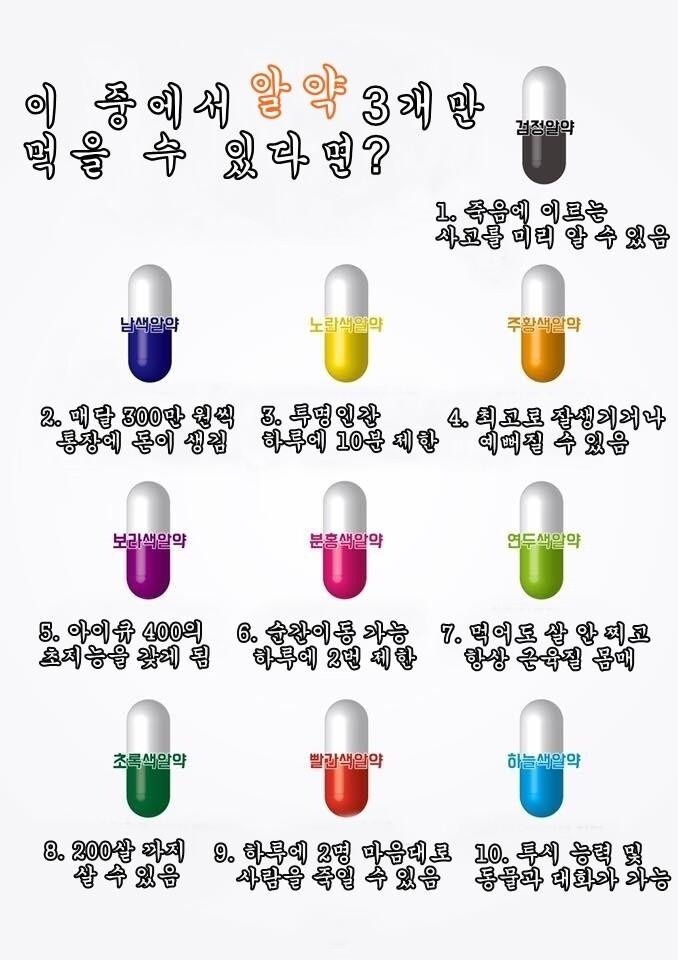 초능력 알약 3개 선택하기