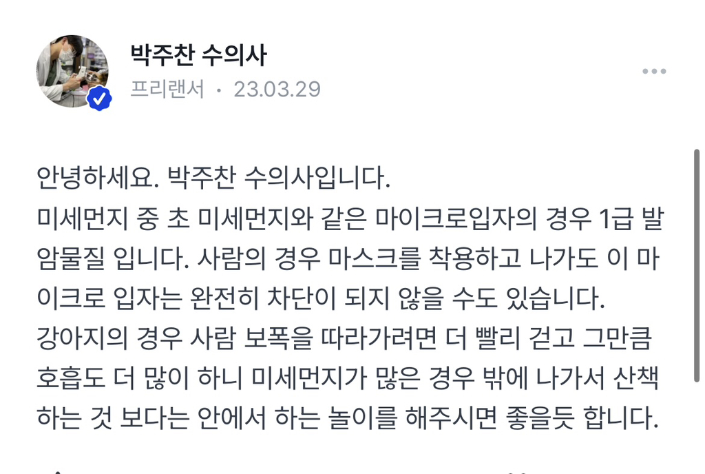 미세먼지 나쁨날씨엔 강아지 산책시 건강에 안좋은가요? | 인스티즈