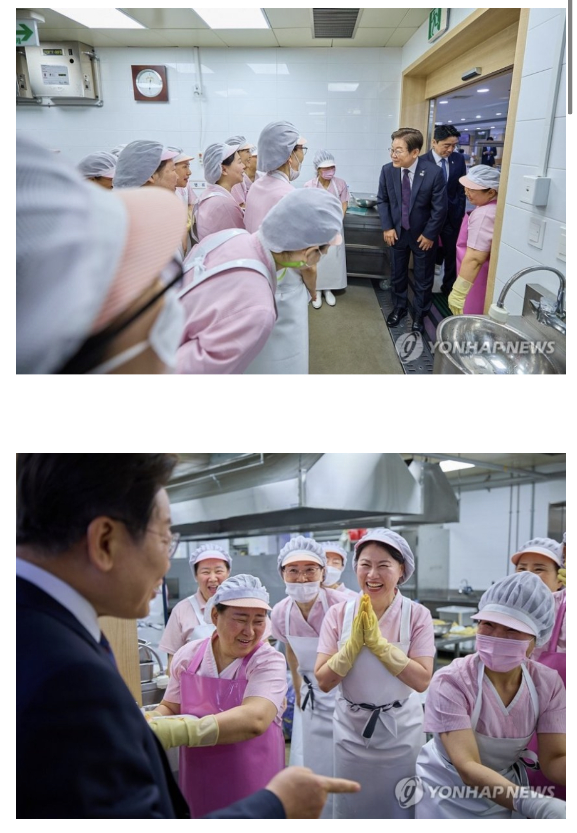  이재명 대통령, 대통령실 식당 직원들과 인사