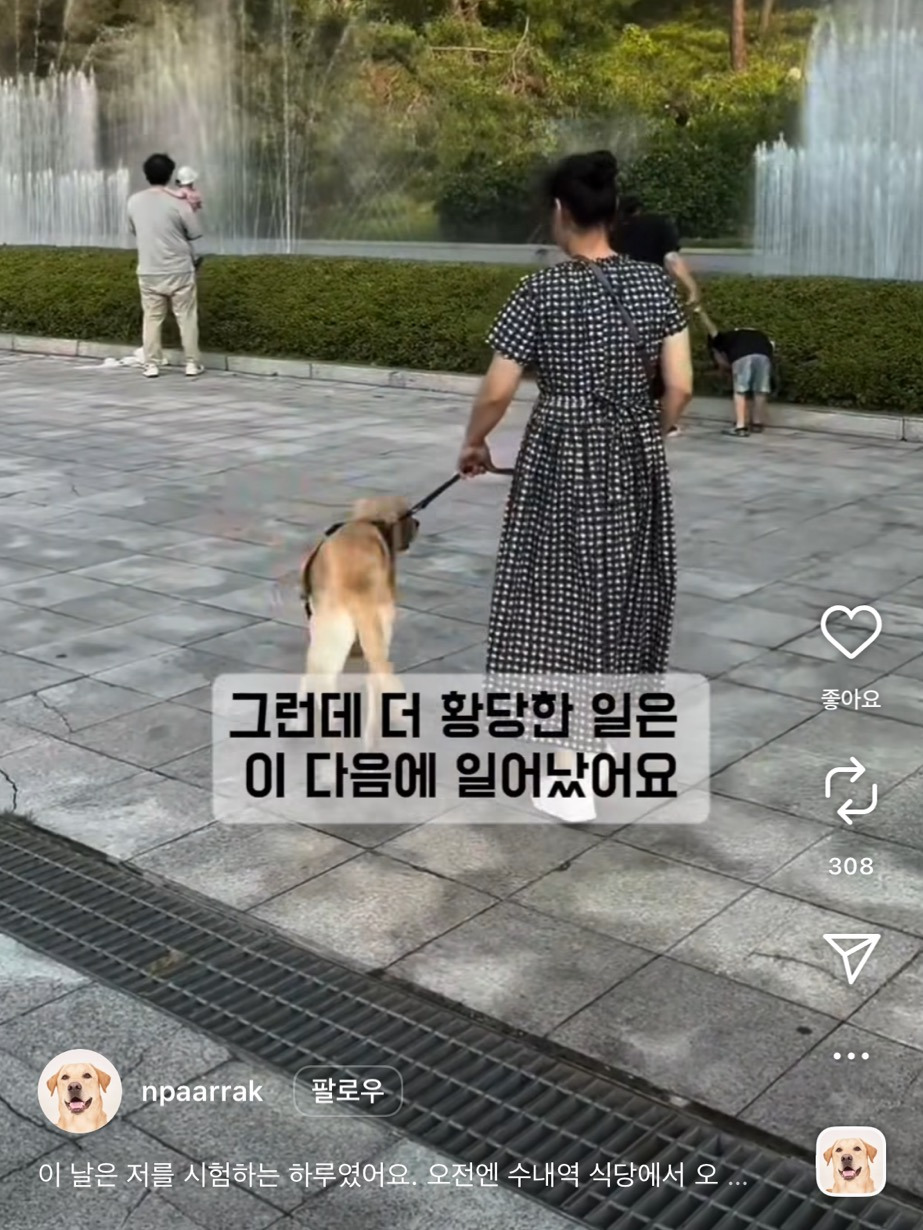 "애기들이 강아지(안내견)를 너무 무서워해서요... 이 쪽으로 안오시면 (좋겠어요)" | 인스티즈