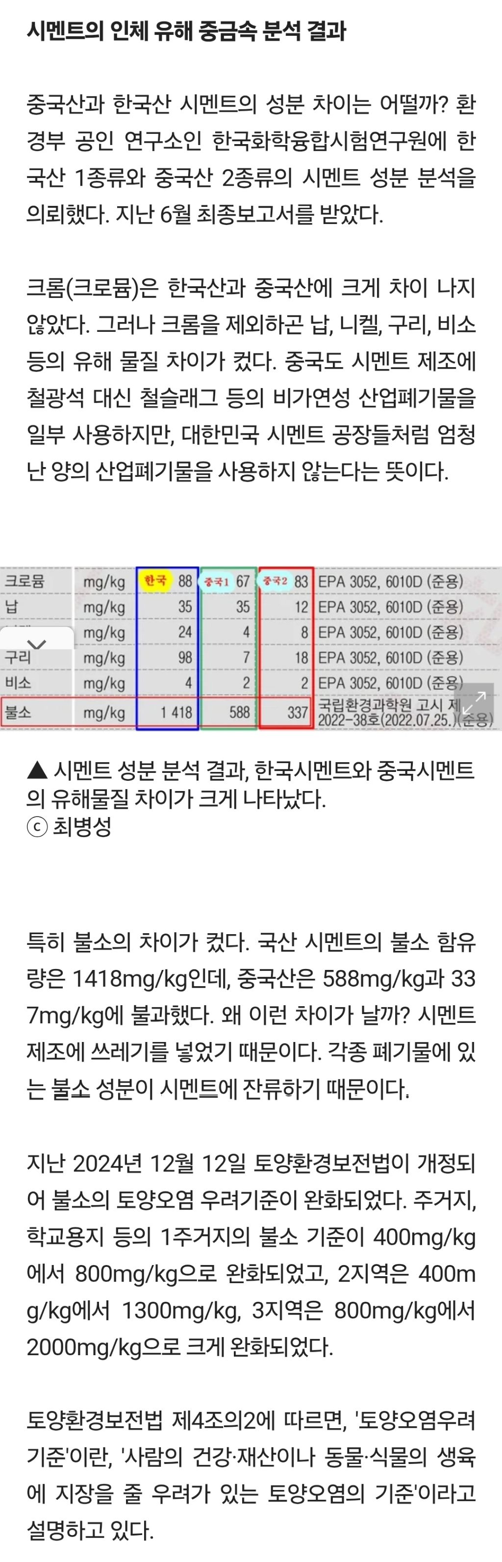 중국산 시멘트와 국산 비교 충격적 결과...한국이 부끄럽다 | 인스티즈